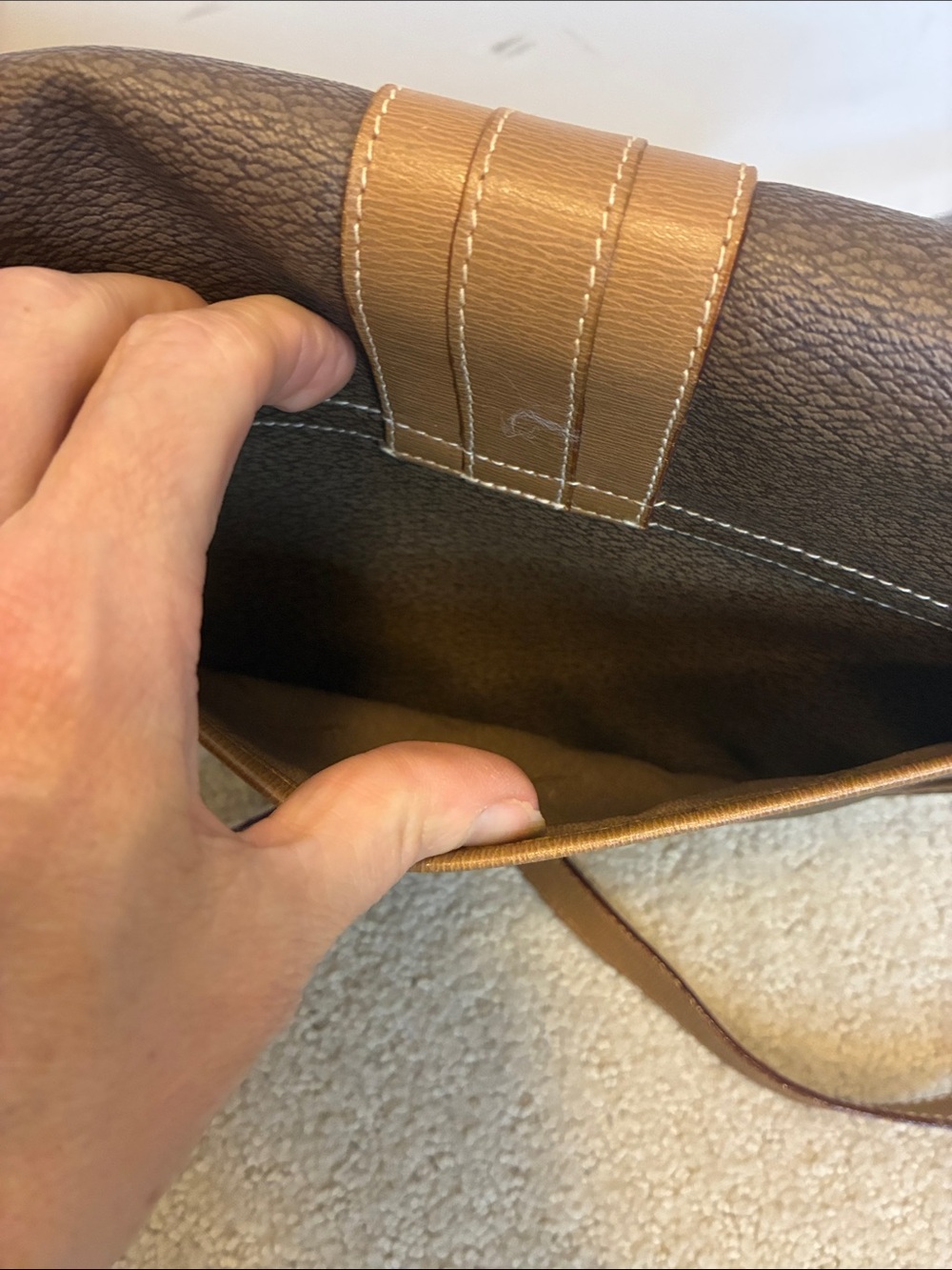 Vintage Lancel Paris Coated Canvas Crossbody Saddle Bag Brown Tan Trim👝 - Picture 11 of 11